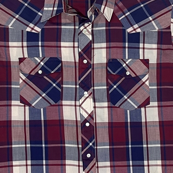 Wrangler Plaid Short Sleeve Cowboy Pearl Snap Rancher Rodeo Country Music Shirt - Picture 2 of 5